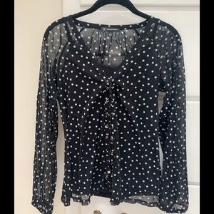 NWT-Pretty, sheer, black and white polkadot blouse